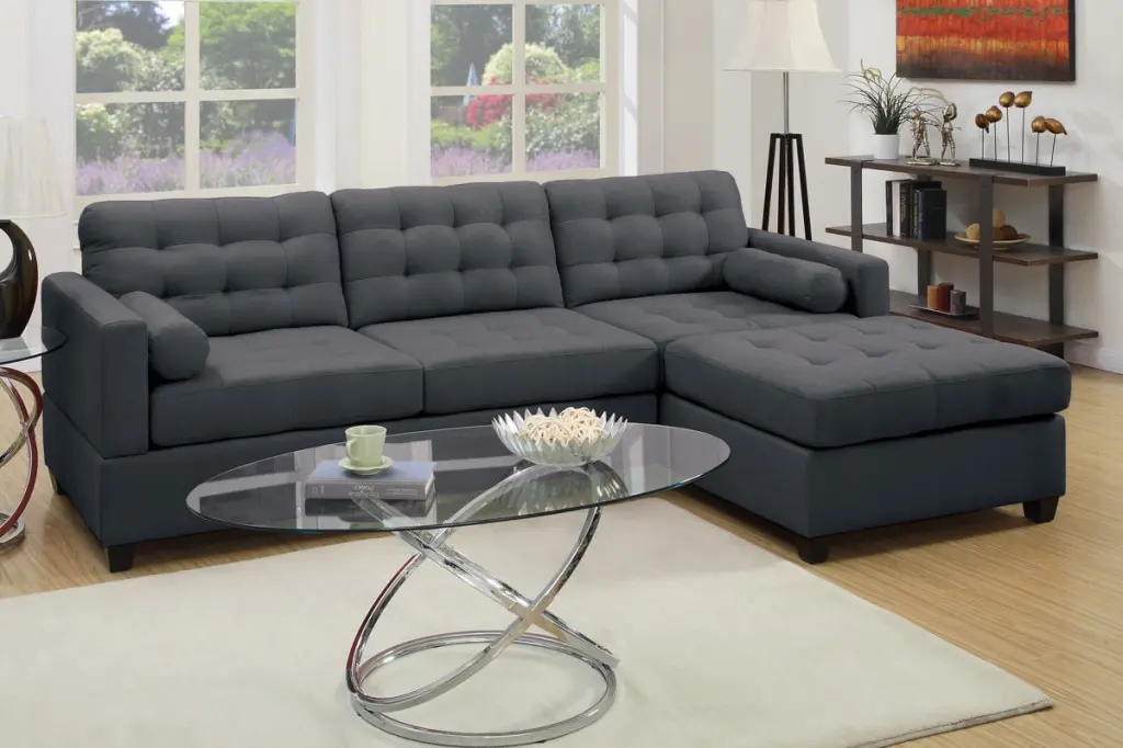 2-Piece Sectional Sofa Set Reversible Chaise Sofa Tufted Polyfiber Fabric Cushions Esofastore