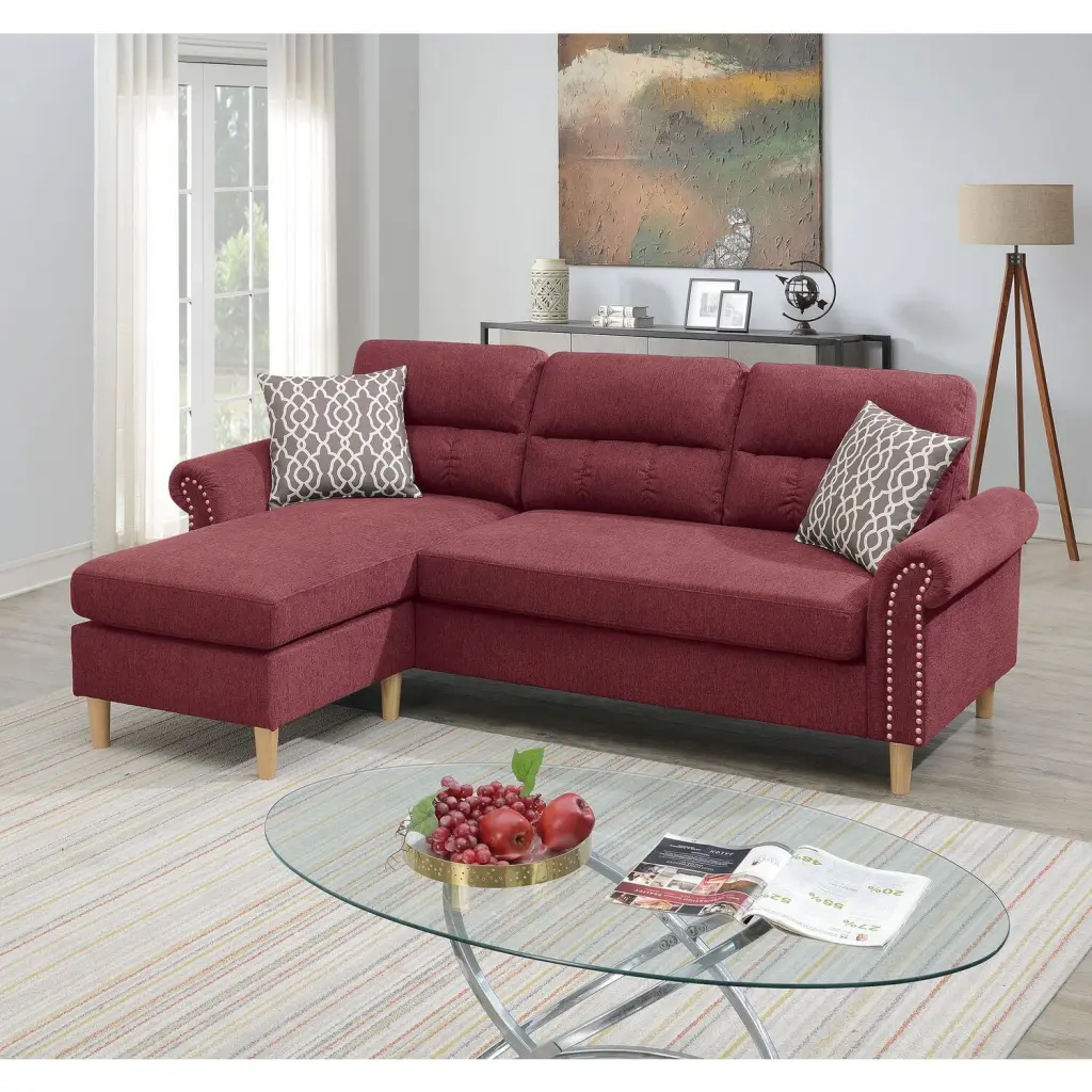 Maykoosh City Sleek Furniture Fabric Reversible Sectional Sofa Set Paprika Red Color