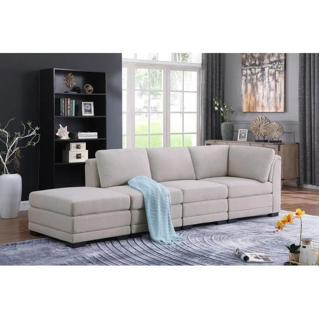 Kristin Linen Fabric Reversible Sofa Ottoman - Comfortable Living Room Furniture Bed Bath & Beyond