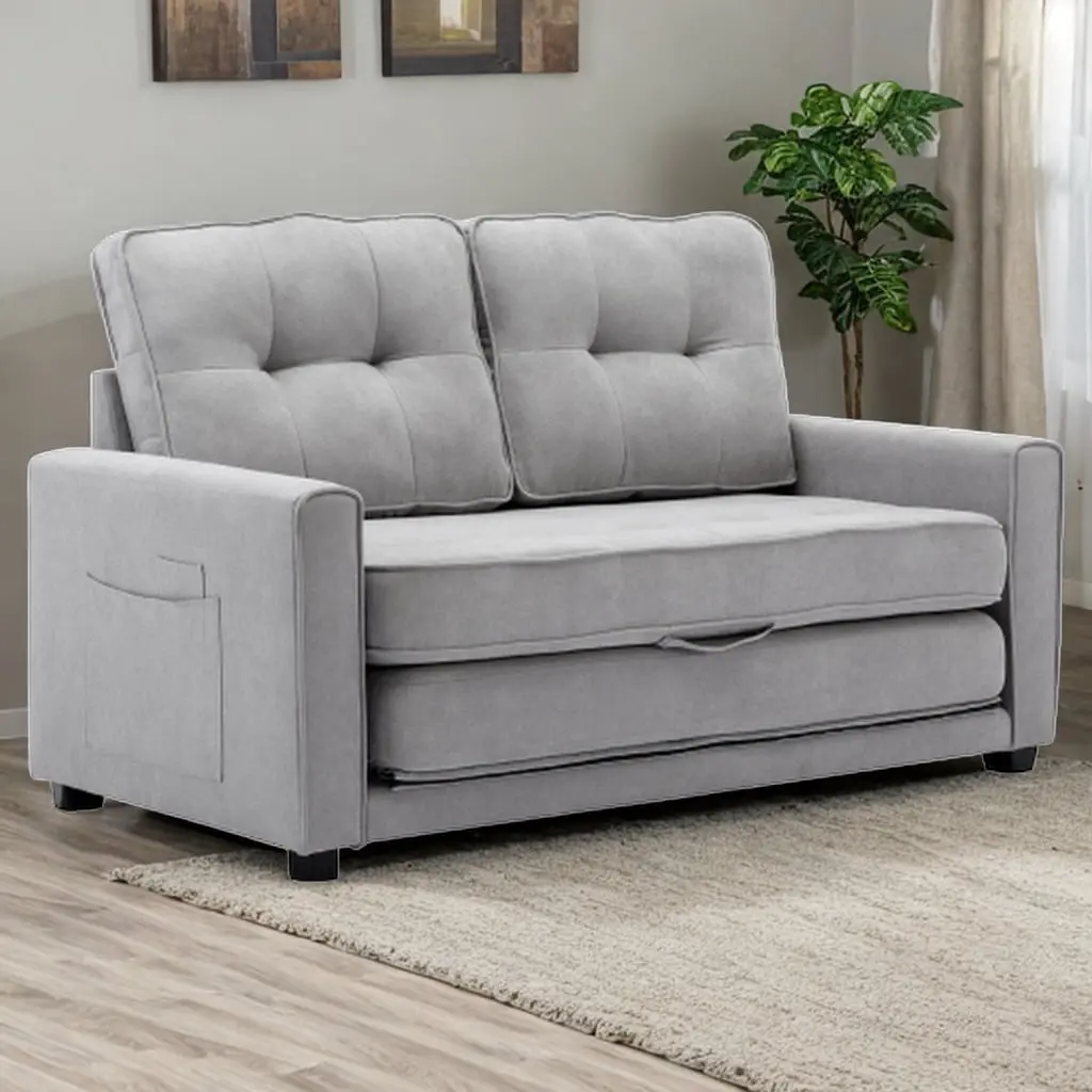 59.4 Reversible Sectional Sofa Couch Pull-Out Bed Loveseat Wide Backrest Chenille Fabric FULLOVE