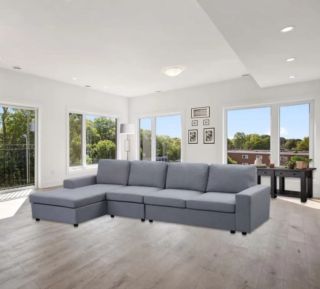 Bailey Light Gray Linen Reversible Modular Sectional Sofa Chaise Lilola Home