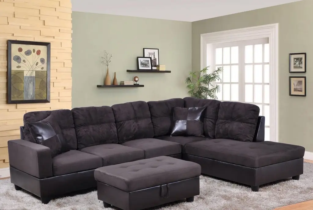PonLiving Ezekiel 103.5'' Right Hand Facing Sectional Sofa Storage Ottoman Microfiber & Leather Pon Living Furniture Inc