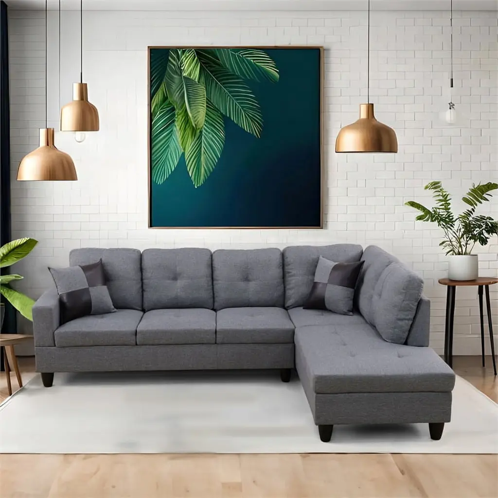 Star Home Living Corp Simon Linen Fabric Right Facing Sectional Sofa Gray