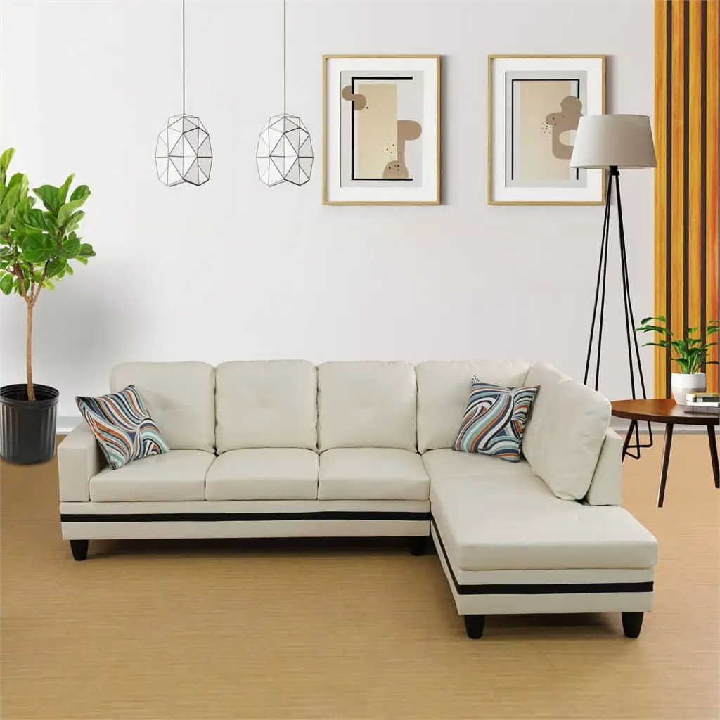 Star Home Living Harry Faux Leather Right Sectional Sofa White and Black