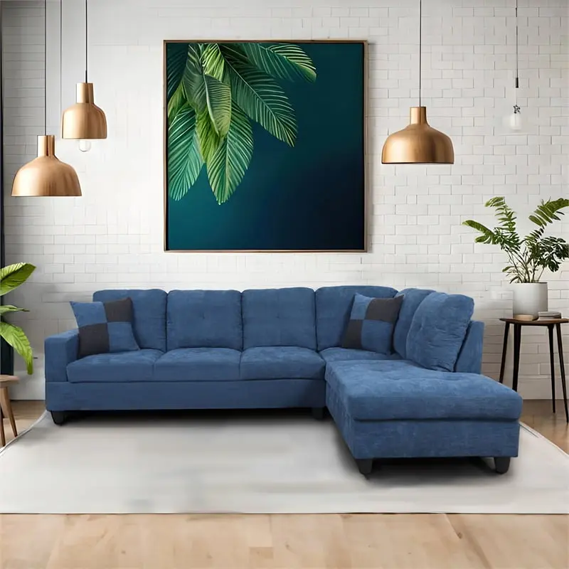 Star Home Living Simon Velvet Right Facing Sectional Sofa Lake Blue