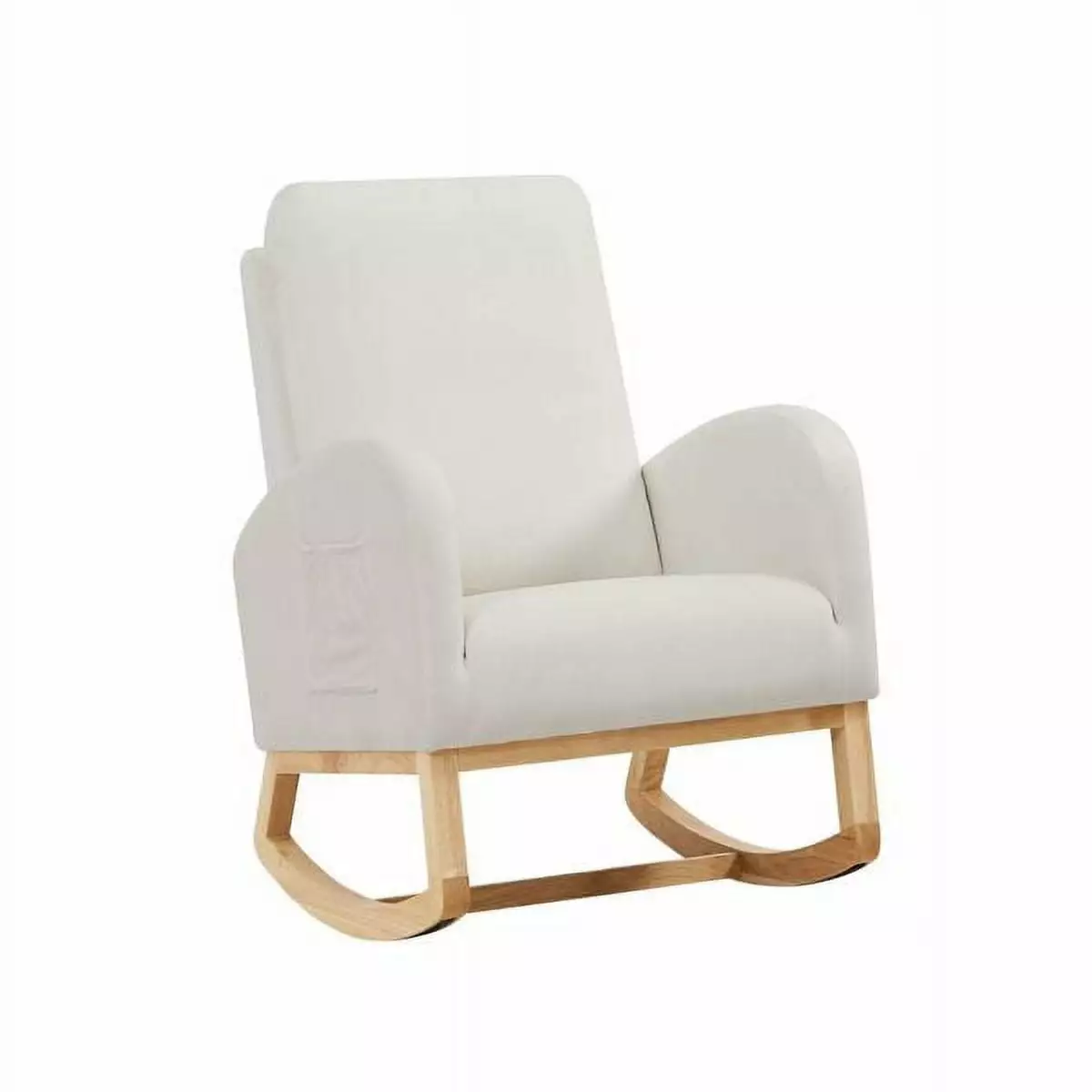 High Back Side Bag Flannelette Wood Indoor Rocking Chair Beige Comfortable Seating YTTX