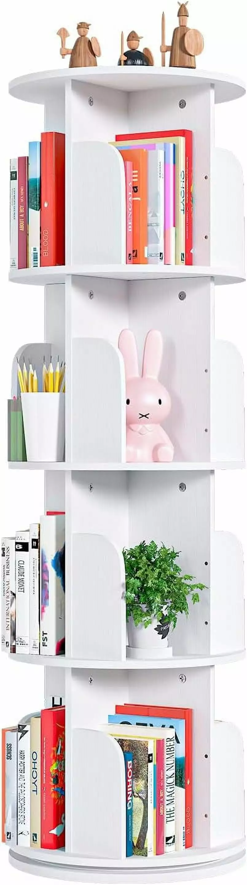 DONFU 4 Tier Rotating Display Bookshelf Swivel Corner Bookcase White
