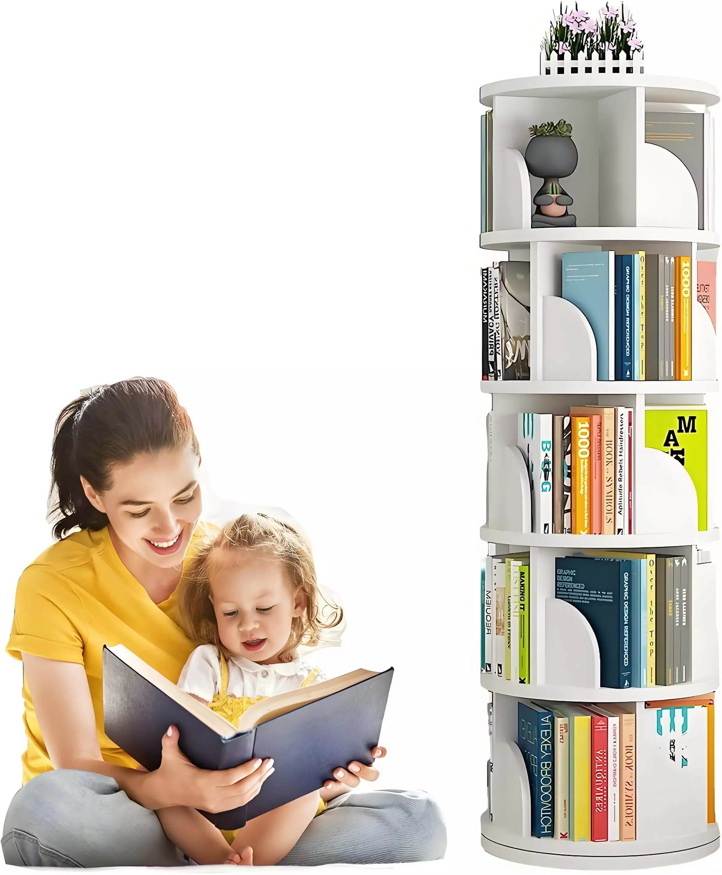Gtouse 5 Tier Rotating Bookshelf 360 Corner Bookcase 20 Shelves Floor Standing Display Rack
