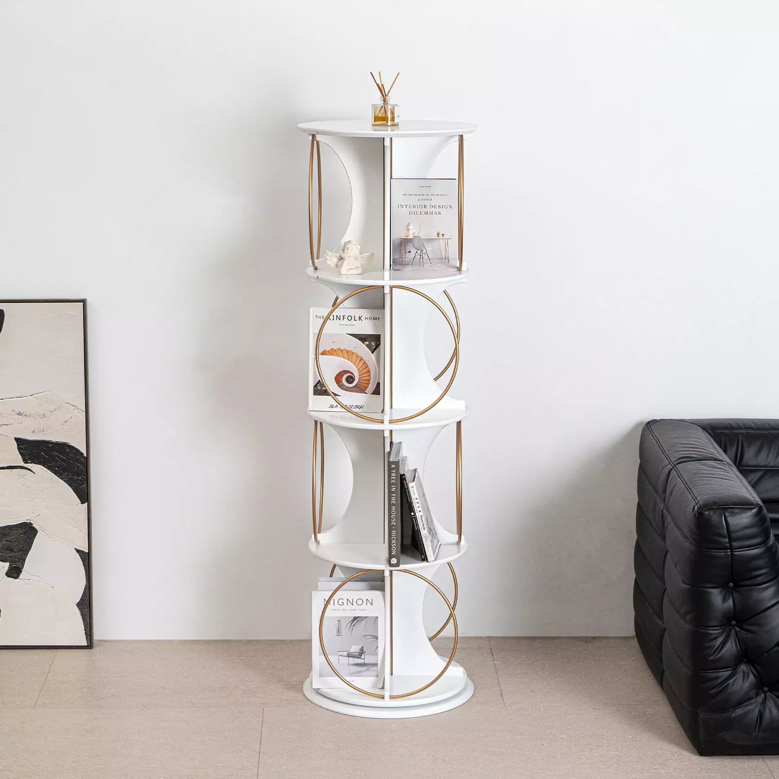 360 Degree Rotating 4 Tier Bookshelf Floor Standing Bookcase Storage Rack Bedroom Living Room Study HD JUNTUNKOR
