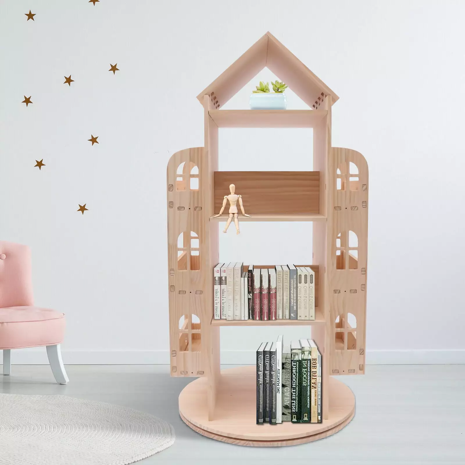 Rotating Bookshelf 360 Display Floor Standing Bookcase Storage Rack Kids Children's Bookshelf Wood Book Shelf Organizer Mk...
