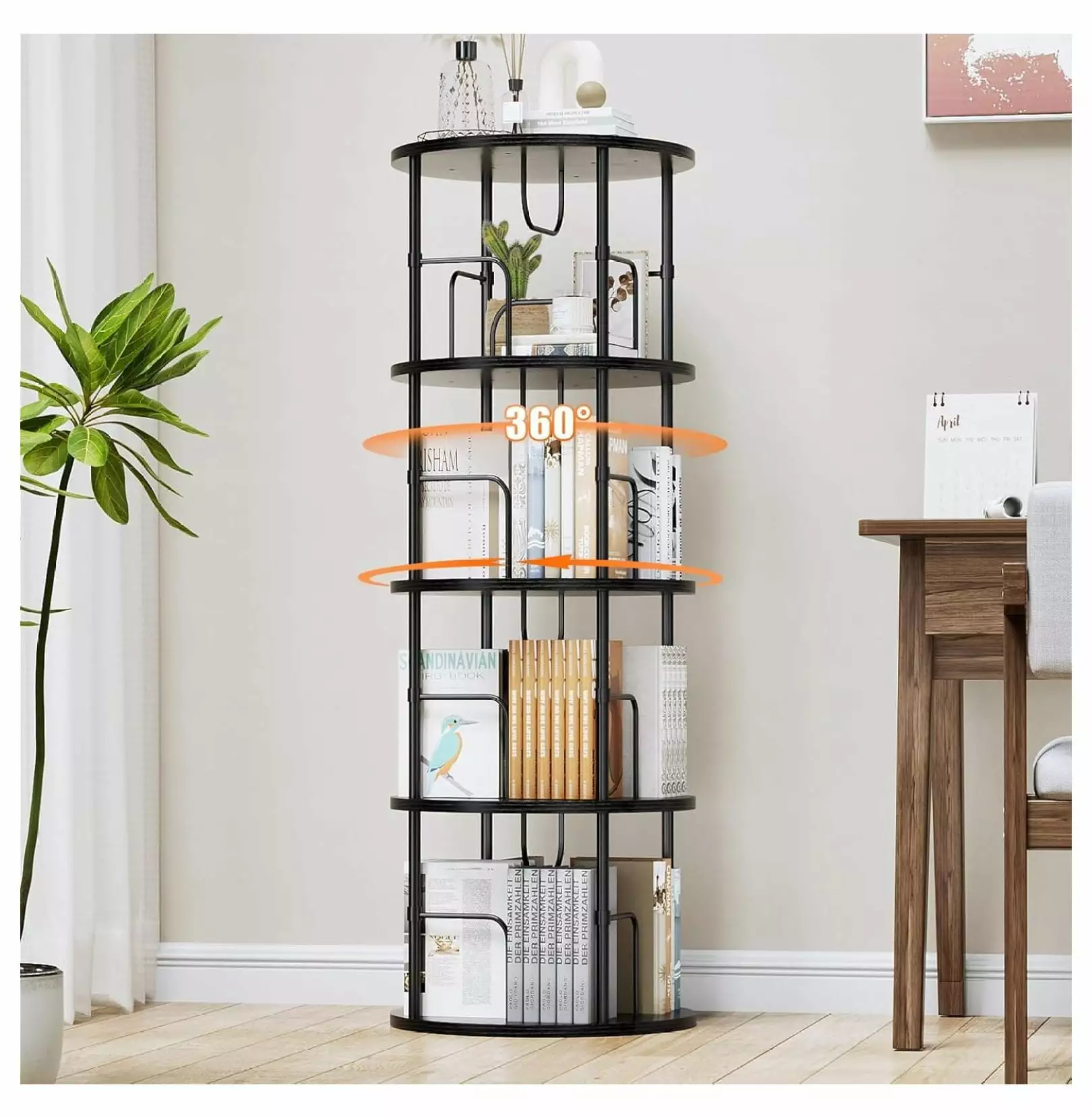 Rotating Bookshelf 4 Tier Spinning Bookshelf Tower 360 Display Round Bookcase Small Spaces ZeloraGildan