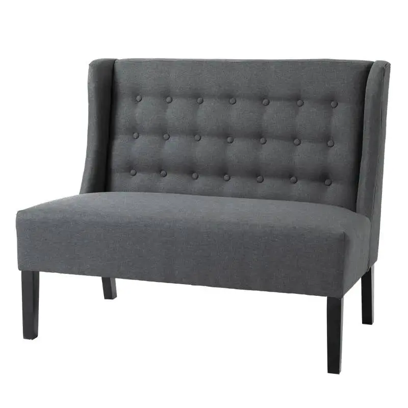 Scandinavian 2 Seater Button Tufted Loveseat Wooden Legs and Gray Linen Upholstery Generic