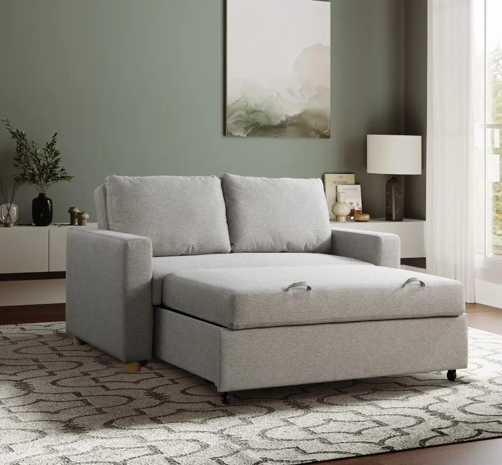 Serta Tennyson Scandinavian Style Convertible 2 Seater Loveseat Light Grey Fabric