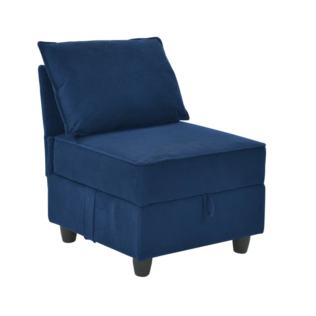 Chic Navy Blue Corduroy Velvet Single Seat Modular Sofa Armless Sectional Couch Ponnky