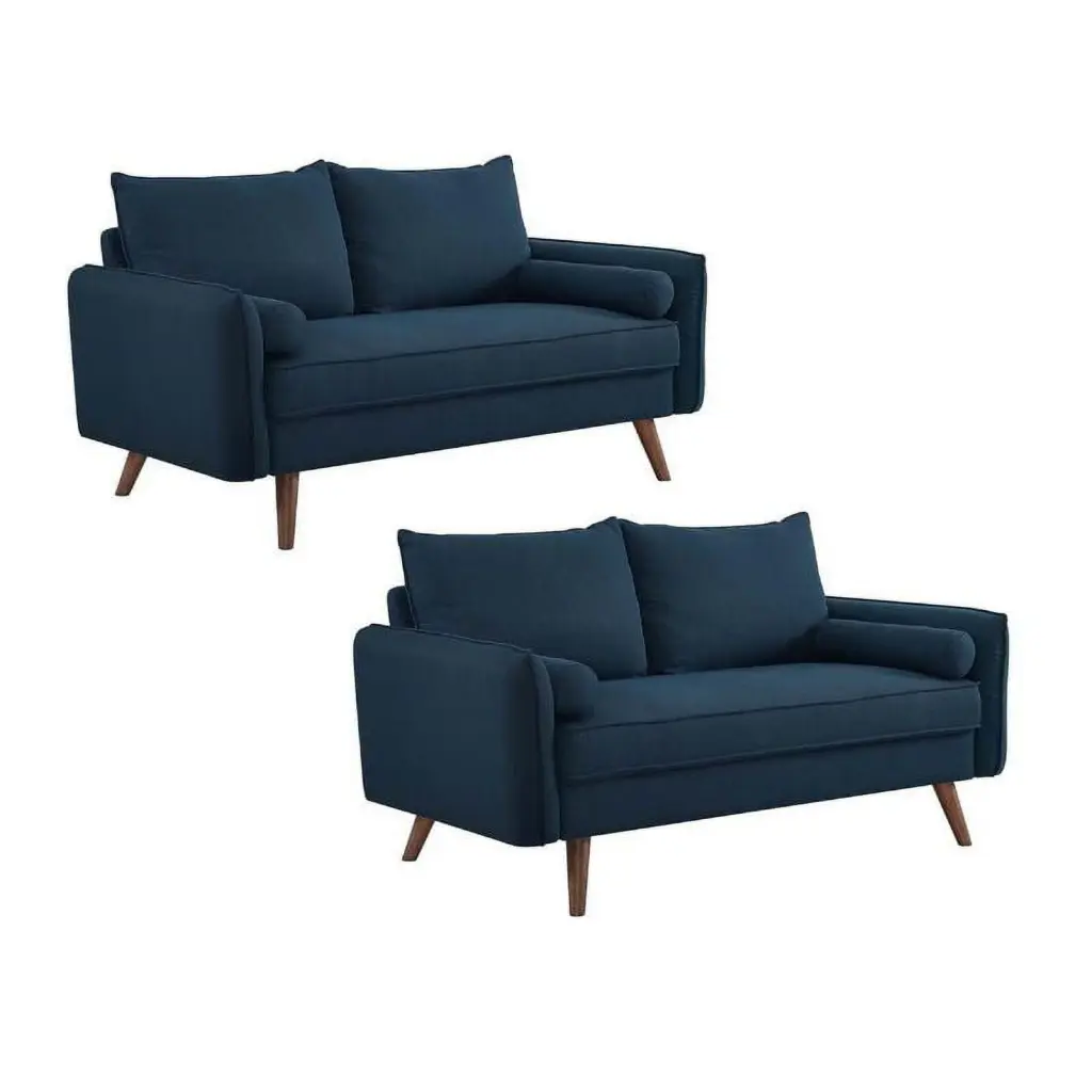 Home Square 2 Piece Contemporary Modern Polyester Loveseat Set Azure