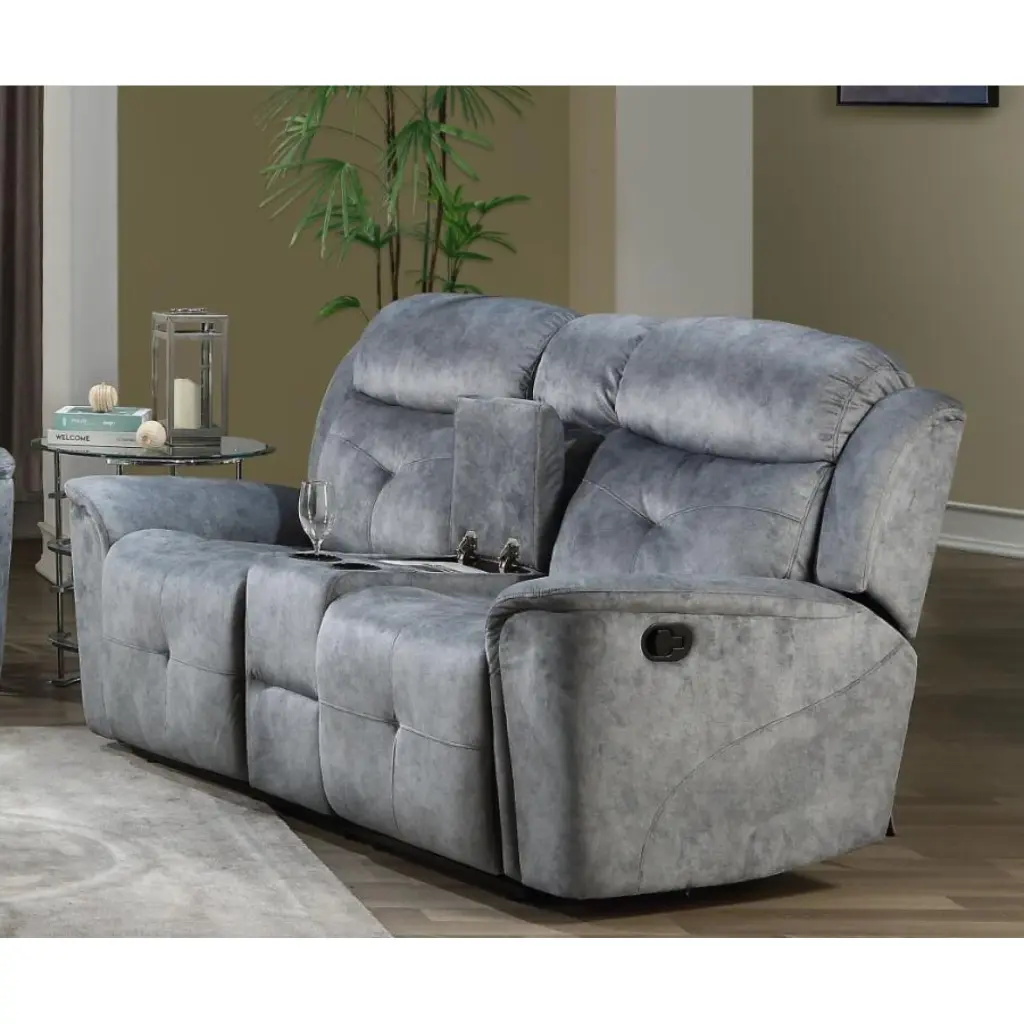 Miekor Furniture Mariana Loveseat Console Silver Gray Fabric - Motion Sofa