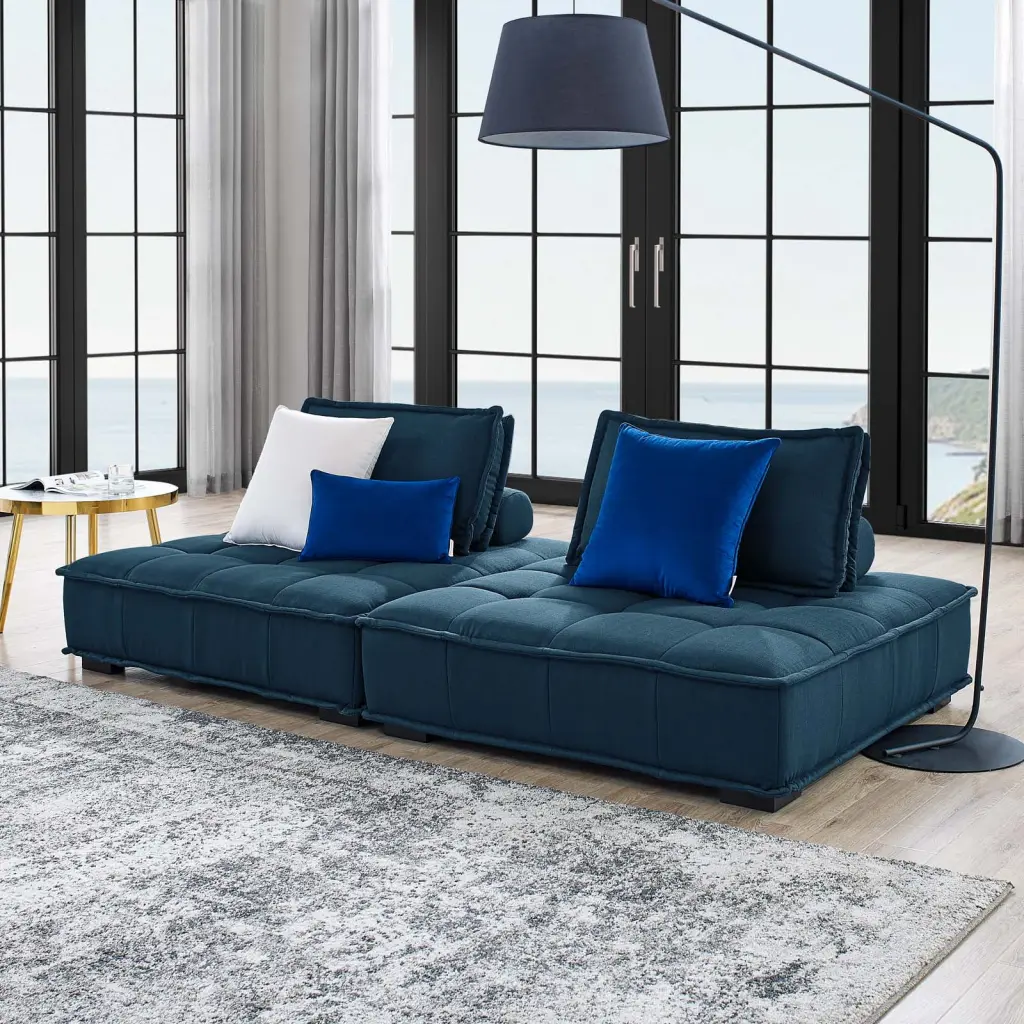 Modway Saunter Tufted Fabric 2-Piece Loveseat Azure