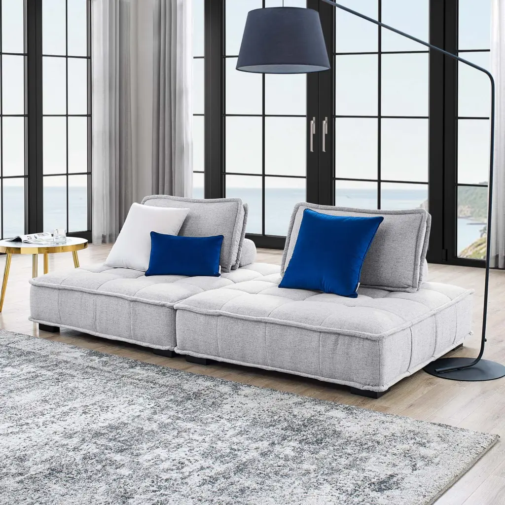 Modway Saunter Tufted Fabric 2-Piece Loveseat Light Gray