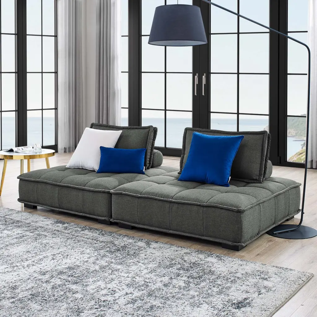 Modway Saunter Tufted Fabric 2-Piece Loveseat Gray