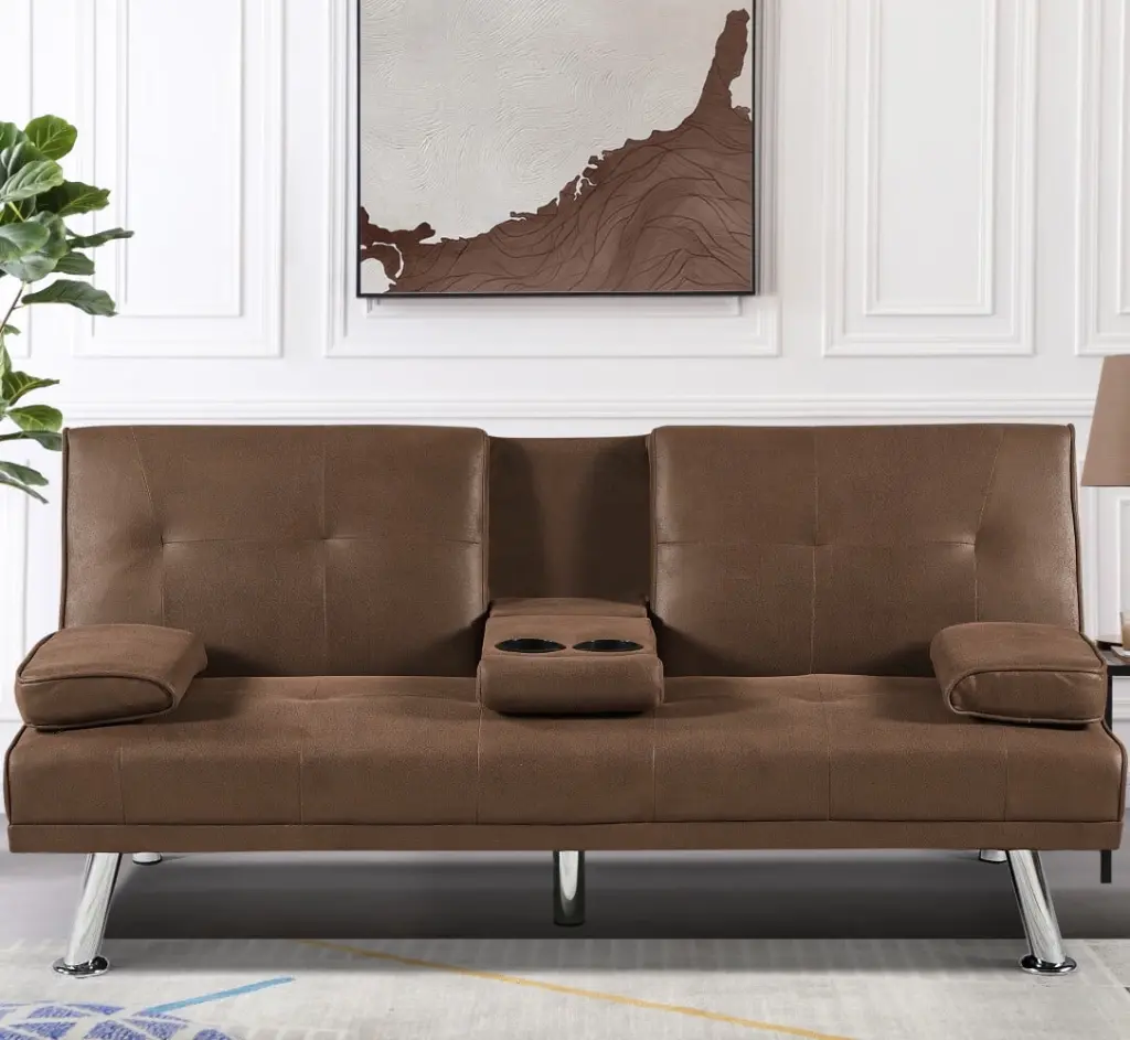 Sofa Bed Convertible Folding Couch Sectional Sofa Sleeper 2 Cup Holders and Removable Armrest Kojooin