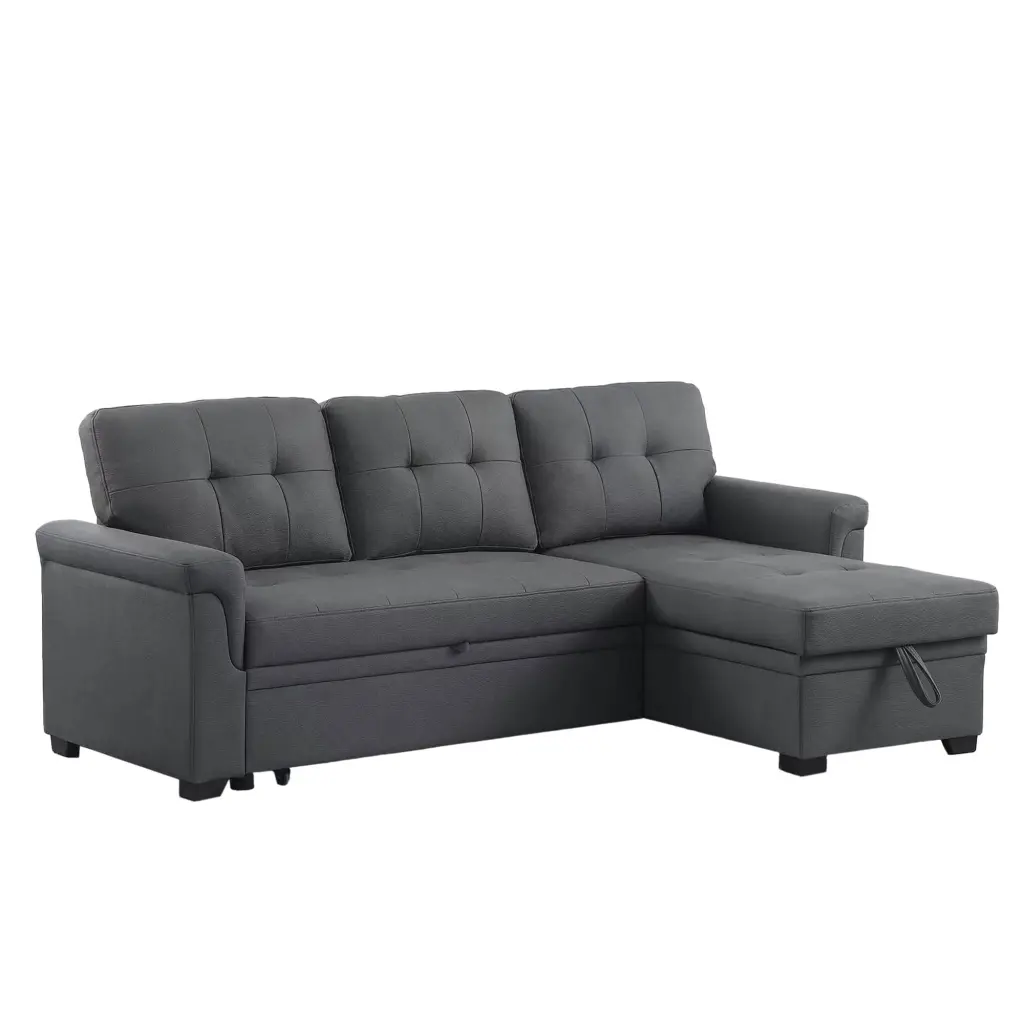 Lilola Home Lucca Performance Leather Sectional Sleep Sofa Storage Gray