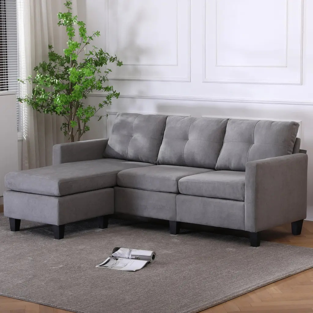 Alexent 75 Modern Fabric Sofa and Chaise Convertible to Ottoman Gray