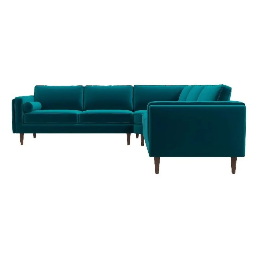 Allora Mid-Century Modern Symmetrical Pillow Back Velvet Corner Sofa Teal