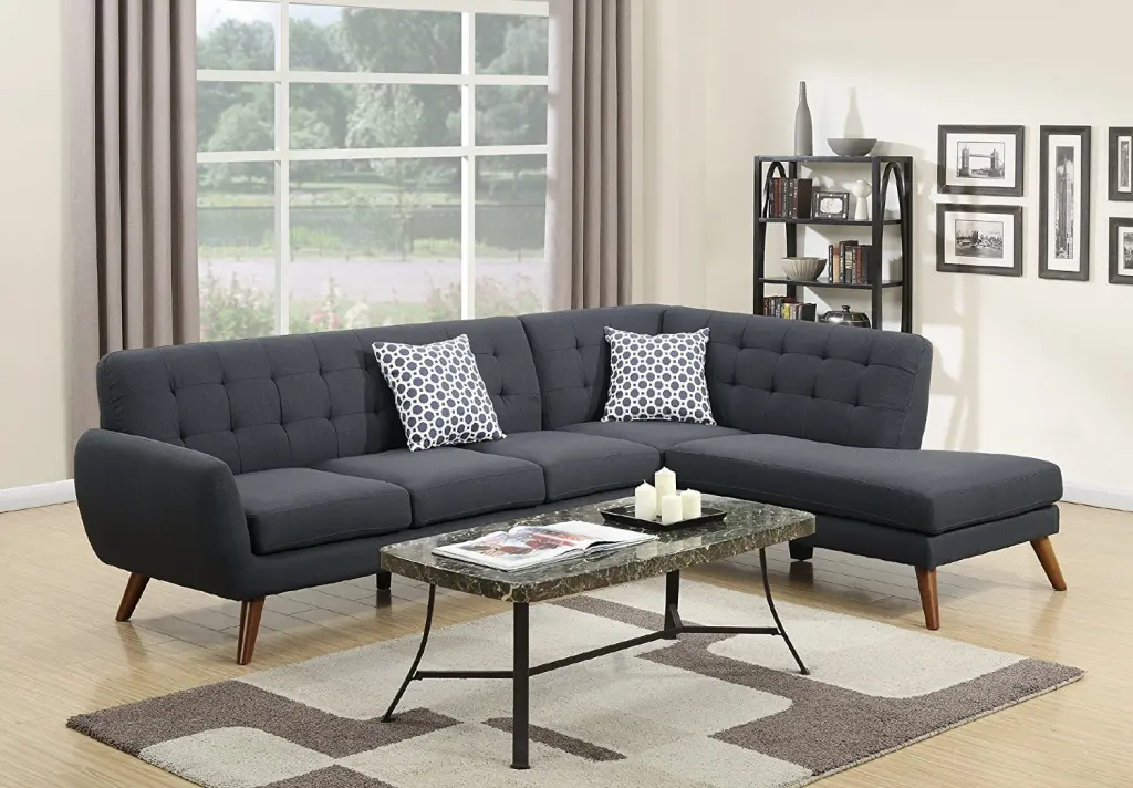2Pcs Modern Ash Black Polyfiber Linen-Like Fabric Sectional Sofa Set Accent Tufting Amazing Choice