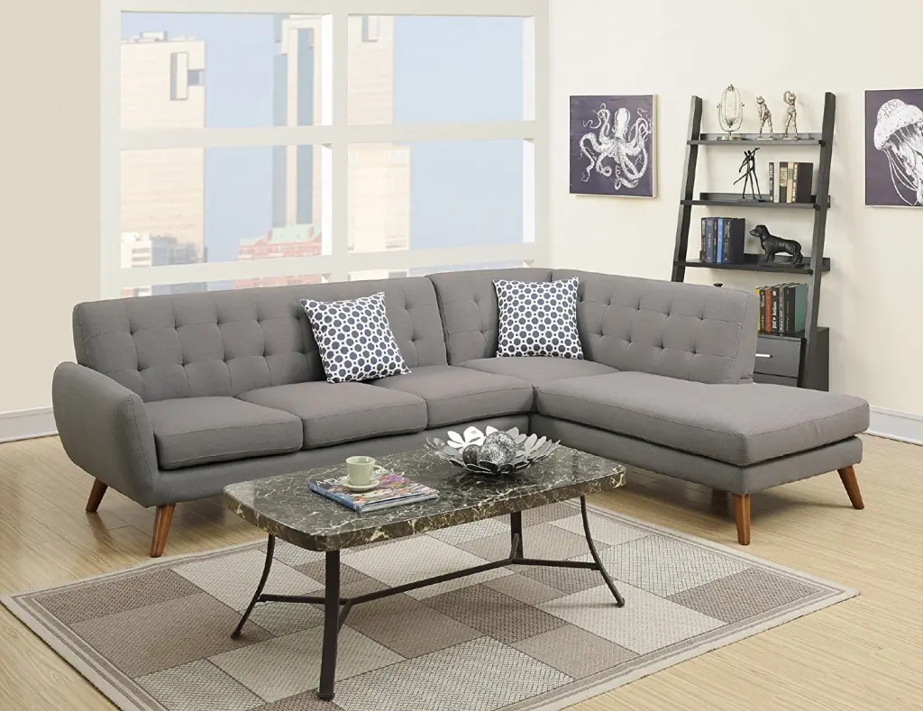 2Pcs Modern Grey Polyfiber Linen-Like Fabric Sectional Sofa Set Accent Tufting Amazing Choice