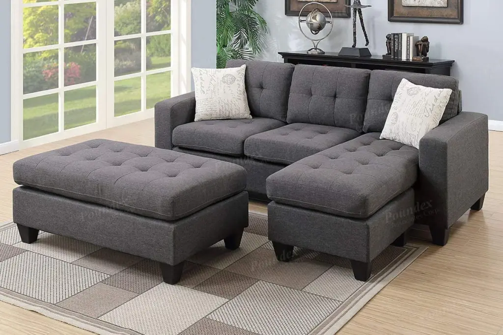 Modern Linen-Like Fabric Reversible Compact Sectional Ottoman - Space Saving Sofa Amazing Choice