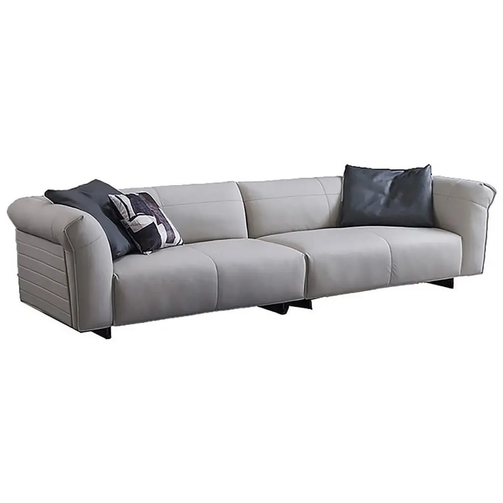 American Eagle Furniture 2-Piece Genuine Leather & Metal Sofa Light Gray - Industrial Modern Design