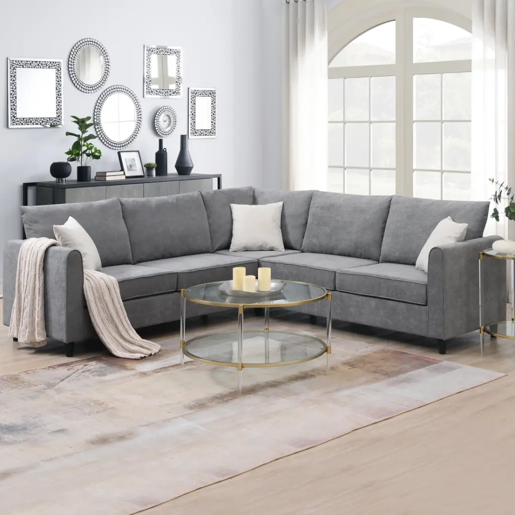 91x91 Sectional Sofa L Shape Couch Modern Upholstered Large Sofa 3 Pillows and Solid Wood Leg 5-Seaters Living Room Sofa C...