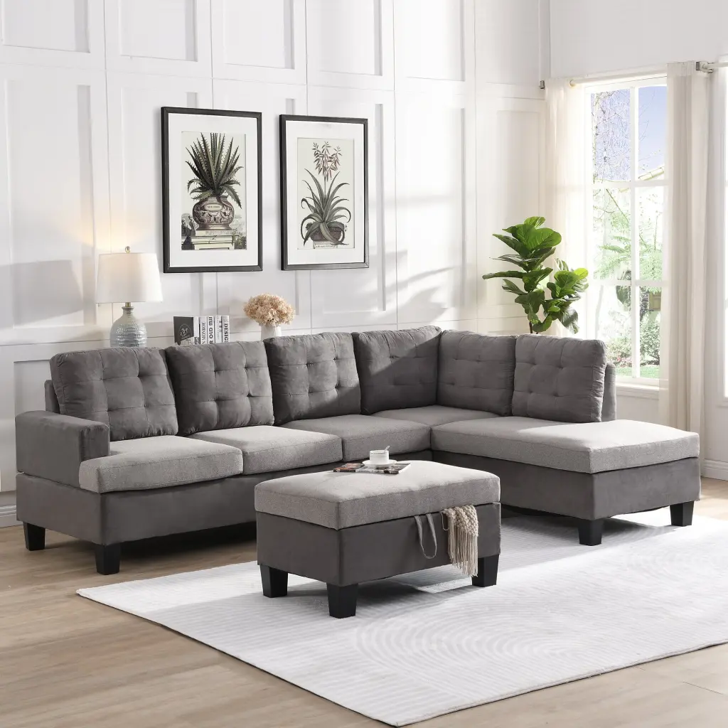 Modular Sectional Sofa Sets 3-Piece Chaise and Storage Ottoman Reversible L-Shaped Sofa Bed Gray ARCTICSCORPION