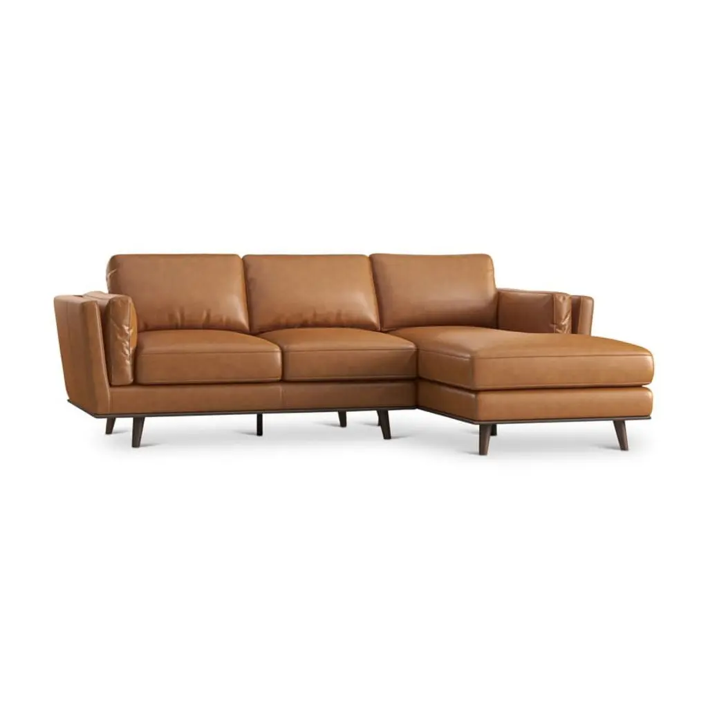 Aromas Mid Century Tufted Top Leather Corner Sectional Sofa Tan Ashcroft