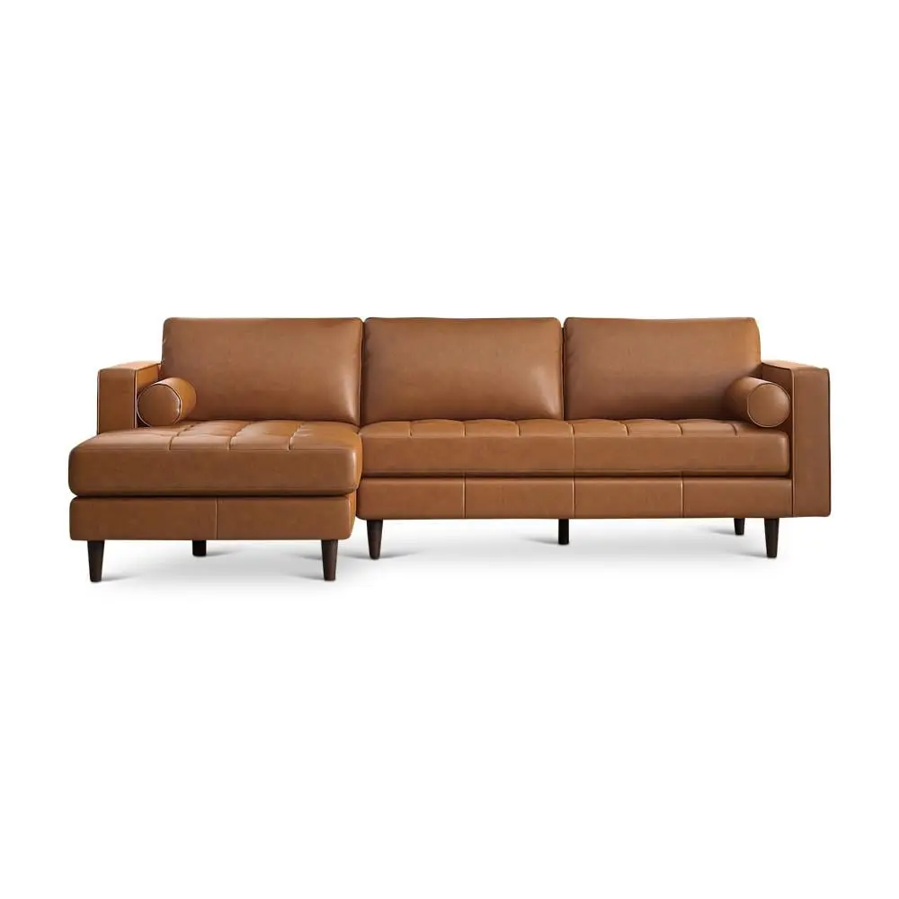 Desmond Cognac Tan Leather Tufted Left Faced Corner Sectional Sofa Ashcroft