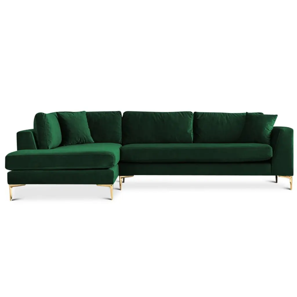 Mila Green Velvet Modern Living Room Corner Sectional Couch Ashcroft