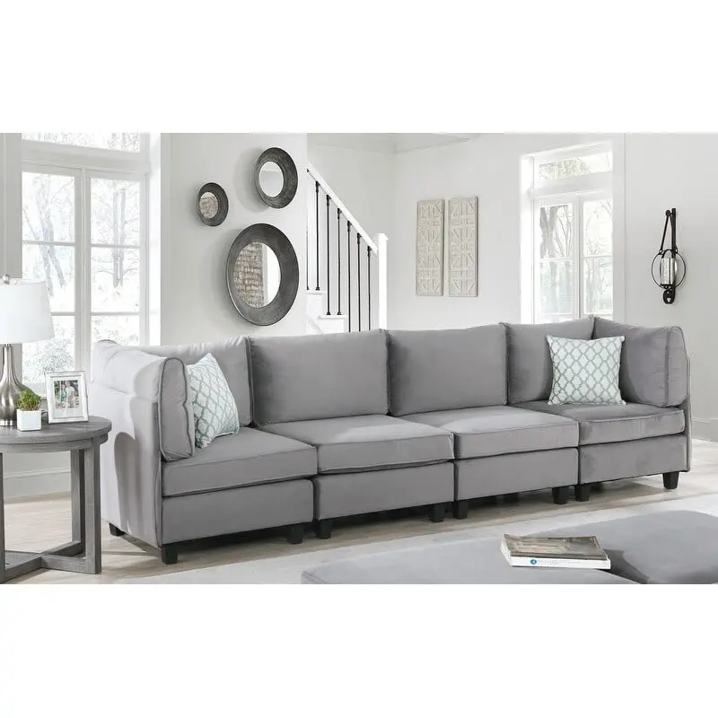 Zelmira Gray Velvet 4 Piece Sofa Fabric Couch Seating 4 People Bed Bath & Beyond