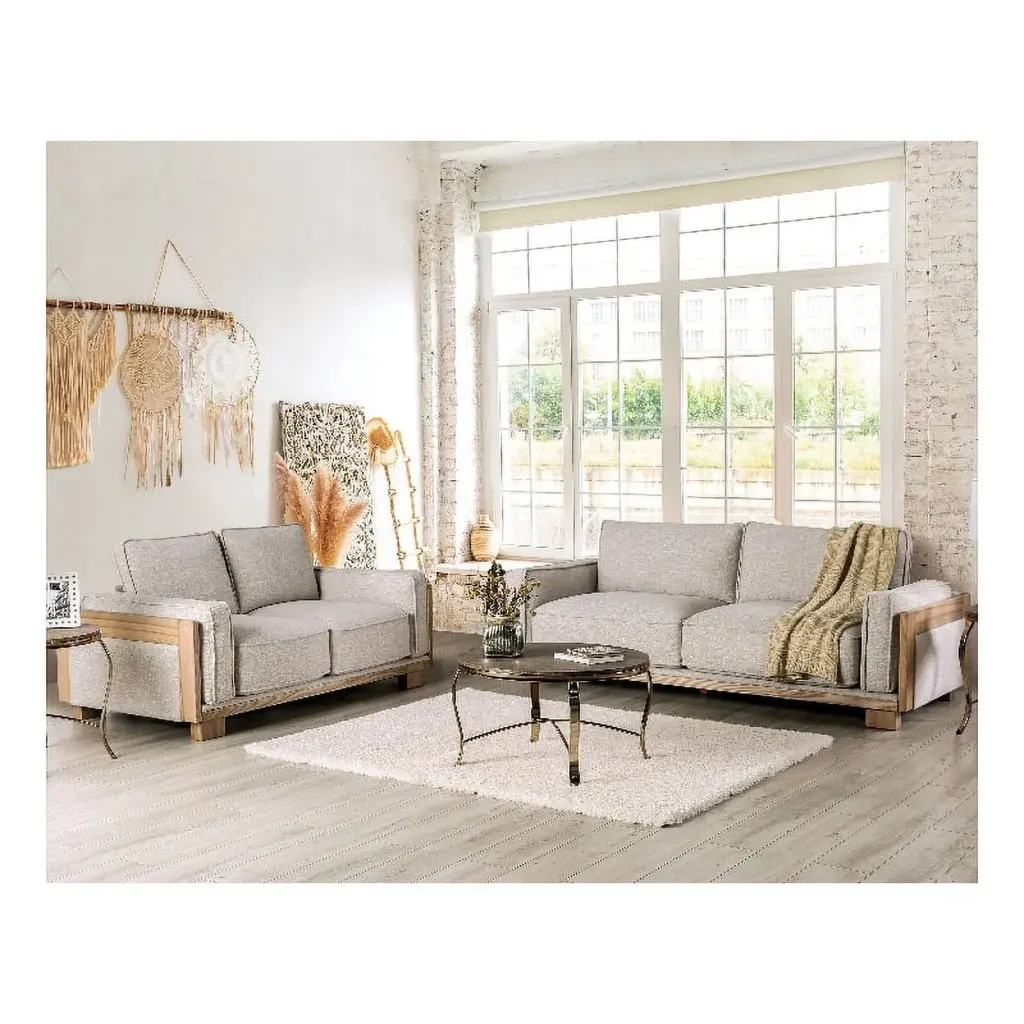 Bowery Hill Fabric Upholstered 2-Piece Sofa Set Light Brown