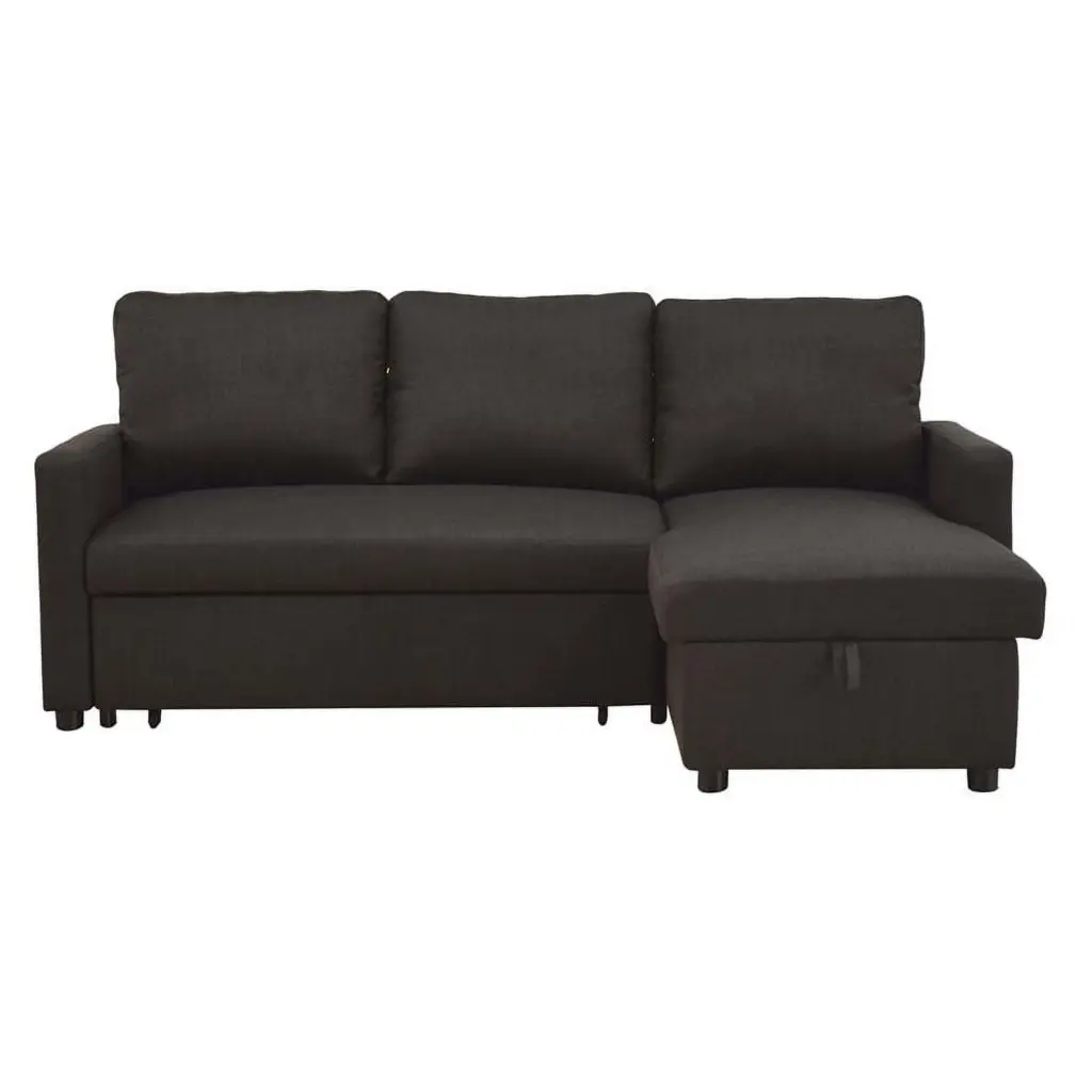 Bowery Hill Modern Sectional Sofa Sleeper Charcoal Linen Living Room