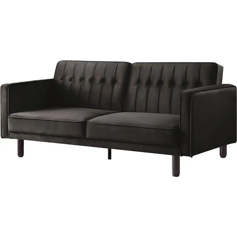 Bowery Hill Tufted Velvet Adjustable Sofa Track Arm Dark Brown Living Room Furniture