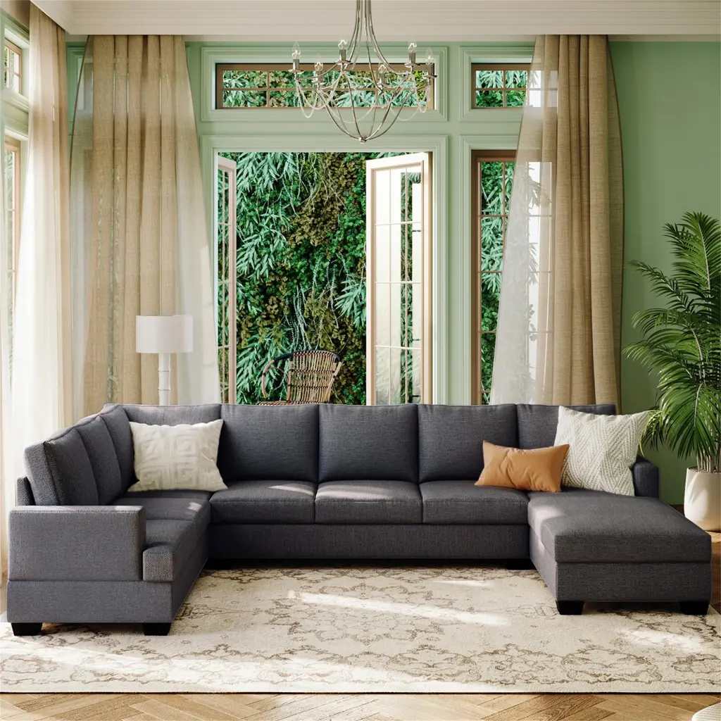 Candidliike Modern Large Upholstered U-Shape Sectional Sofa Extra Wide Chaise Lounge Gray Canddidliike