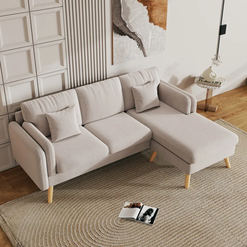 3020 L-Shaped Sofa Footrests Left Right Interchangeable Double Armrests Light Gray CNCJ