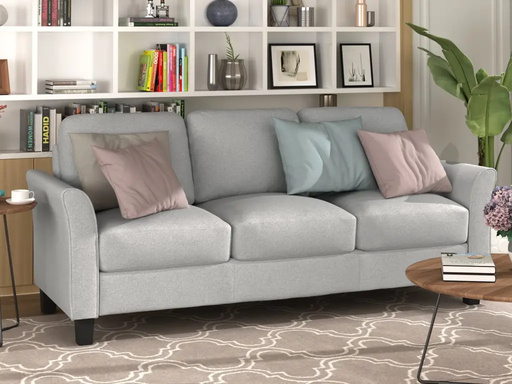 3-Seat Sofa Living Room Linen Fabric Sofa Light Gray Modern Home CNCJ