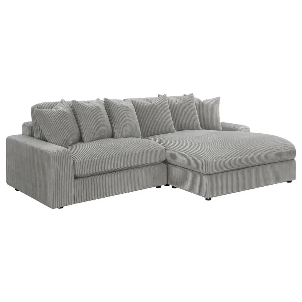 Coaster Blaine Modern Velvet Upholstered Reversible Sectional Morning Fog Coaster Company