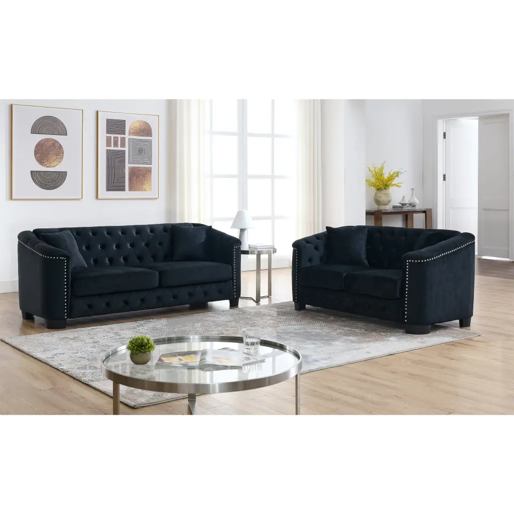 CoSoTower 3-Seater + 2-Seater Black Velvet Combination Sofa Modern Living Room