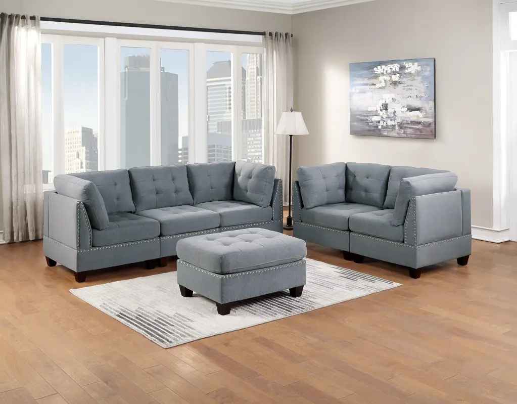 CoSoTower Modular Sofa Set 6Pc Gray Linen Fabric Living Room Furniture Tufted Couch