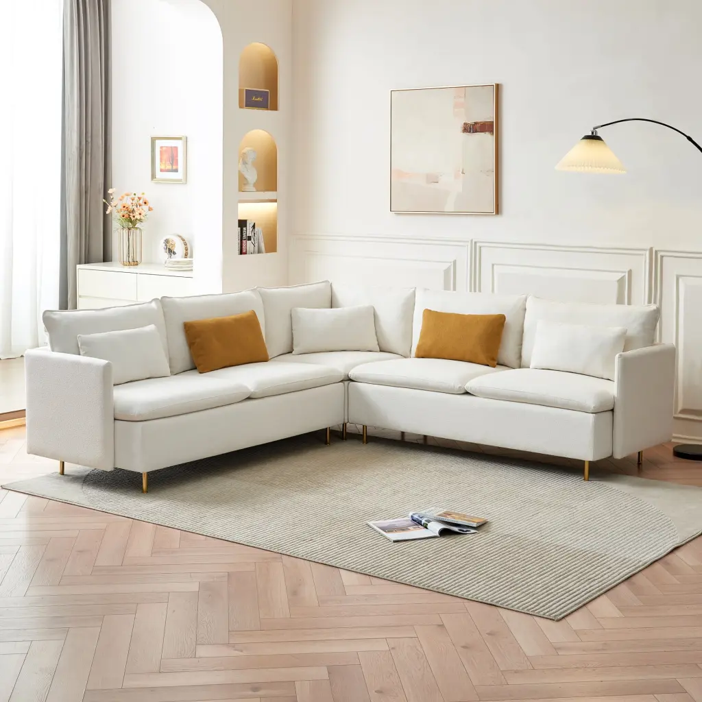 92Teddy Fabric Sofa Modern Corner Sectional Sofa Support Pillow Beige COSYMART