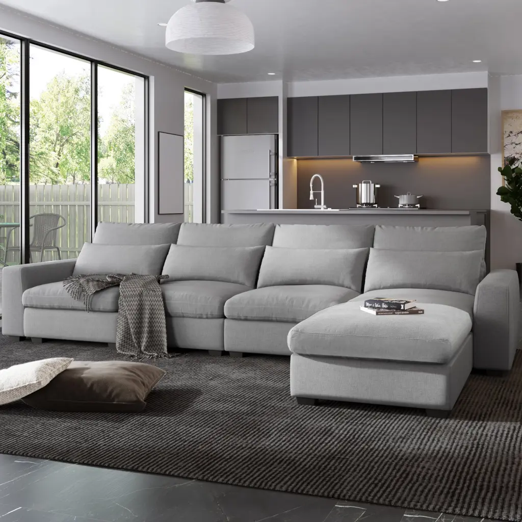 U_Style Modern Large L-Shape Feather Filled Sectional Sofa Reversible Chaise COSYMART