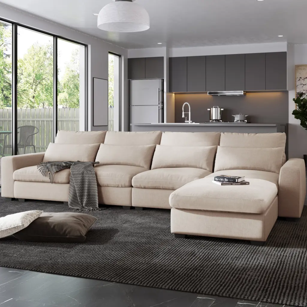 U_Style Modern Large L-Shape Feather Filled Sectional Sofa Convertible Reversible Chaise COSYMART