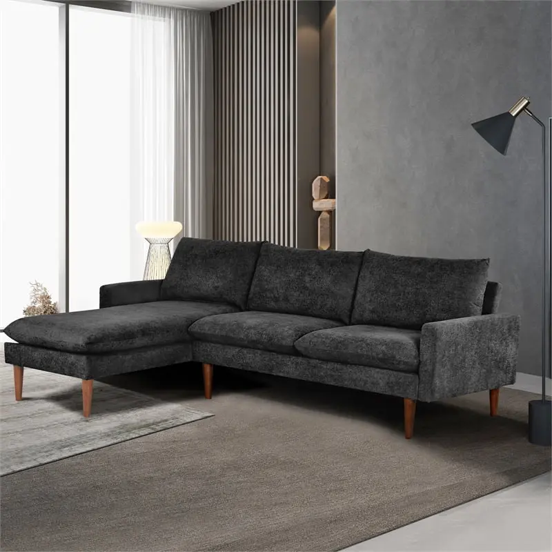 CRO Decor Modern Cashmere L-shaped Convertible Combination Sofa Black